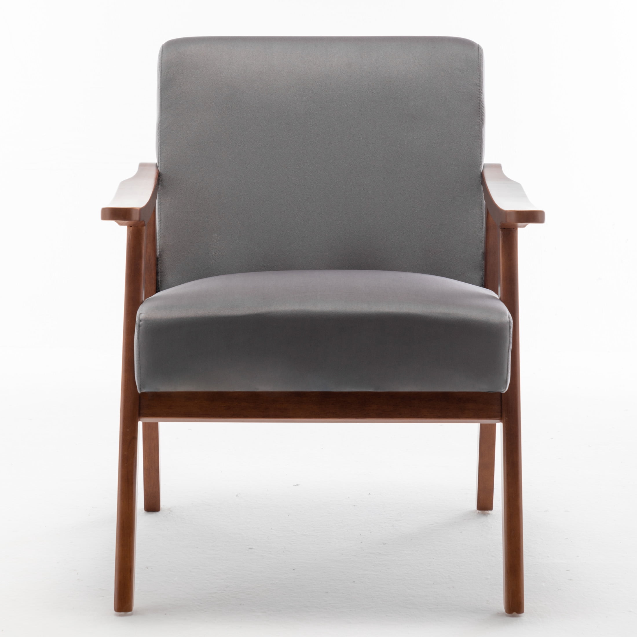 GDF Studio Mid-Century Modern Accent Chair with Velvet Upholstery & Solid Wood Frame, Gray