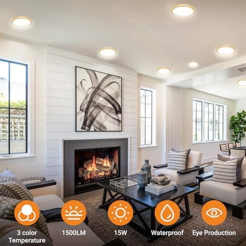 HOVMAP Flush Mount Light, 3 PC Flush Mount Ceiling Light Fixtures 100W Equivalent Flat Led Lights for Room Ceiling,7.5" Ultra Thin Round*, Kitchen Lighting Fixtures Ceiling, 7" Yellow 3CCT