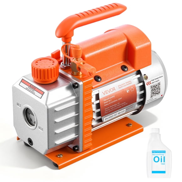 VEVOR Vacuum Pump, 3.5 CFM 1/4 HP, HVAC Single Stage Rotary Vane AC Vacuum Pump, for R134a R22 R410a Systems, 4 Pole Motor, Oil Included