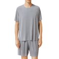 thumbnail image 4 of Blmnix Pajamas for Men Summer Pjs Sleepwear Sets Bamboo Pajamas Pajama Short Sleeve Blue Crew Neck Cropped Straight-Leg Pajama Pants Men,XL, 4 of 5