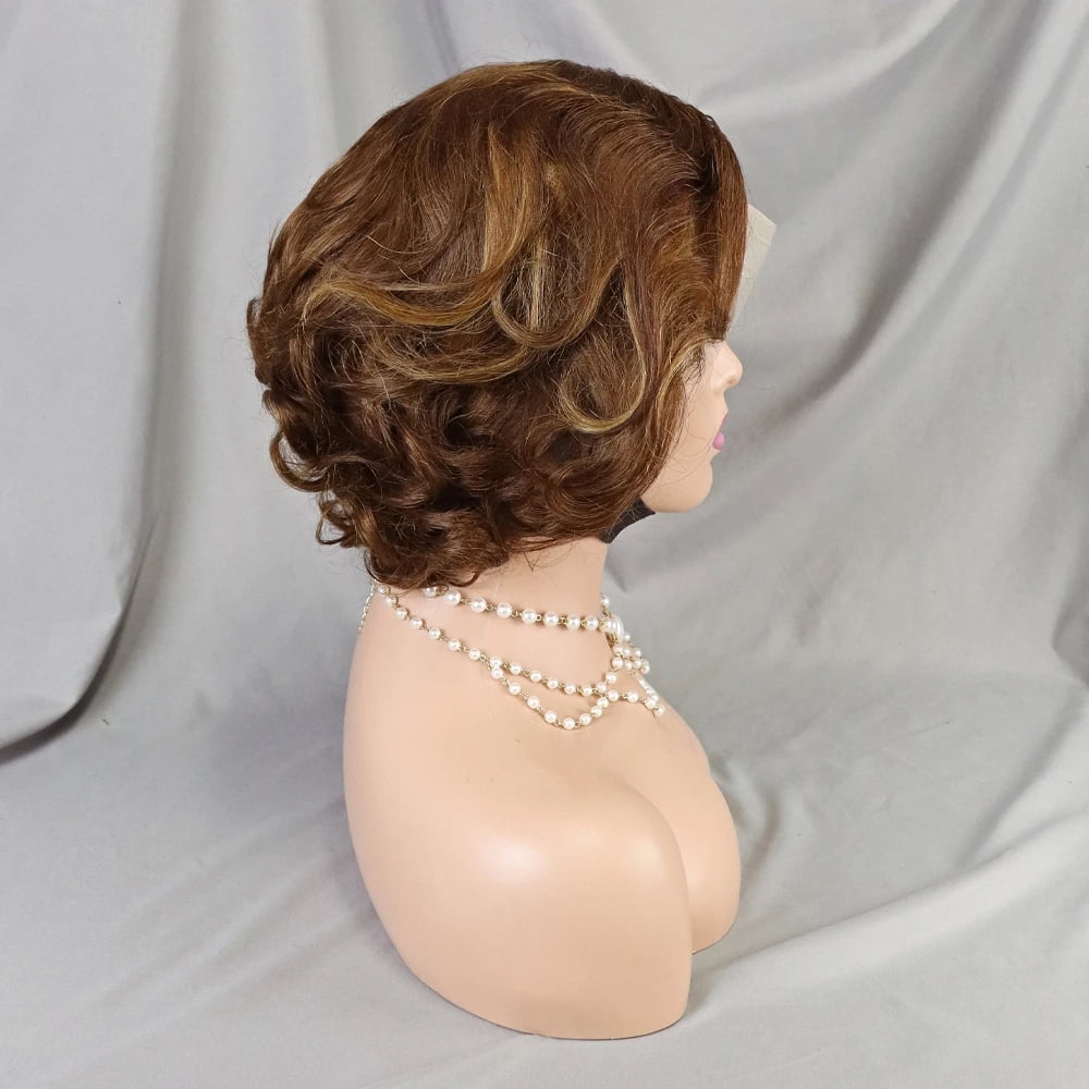 4/30 Brown Color Loose Wave Pixie Cut Wig Short Bob Human Hair 13x4 Lace Frontal Wigs Transparent Lace Human Hair for Black Women Lace Front Human Hair Wig