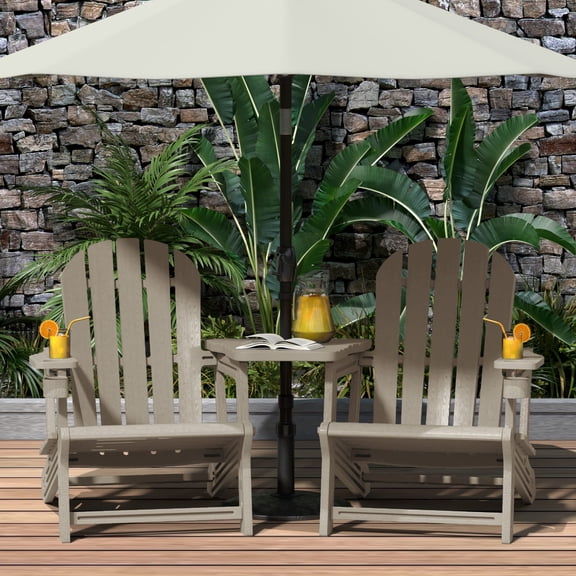 WestinTrends Azura Outdoor HDPE Adirondack Chairs With Connecting Table Tray (Set of 2), Weathered Wood