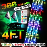 Pair 4FT RGB Lighted Spiral LED Whip Lights OFFROADTOWN With Turn Brake Reverse Signal Multi-Color Chase Lights Antenna Flag Mounts Remote Control for Polaris UTV Buggy Can-Ma ATV