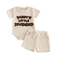 thumbnail image 4 of CAICJ98 Newborn Baby Boy Summer Outfit Set Romper Daddy Boy Embroidery Short Sleeve Tops Shorts Infant Waffle Clothes Set (Khaki,3-6 Months）, 4 of 4