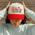 thumbnail image 3 of Excuse Me, You Look Like You Love Me Embroidered Trucker Hat, Red and Beige Two-Tone Snapback Cap, Adjustable Fit for Men Women, Flirty and Playful Statement Hat, Perfect for Summer Dates and Gifts, 3 of 5