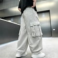 thumbnail image 4 of FRSASU Boy's Baggy Cargo Pants Elastic Drawstring Parachute Pants Casual Loose Fit Joggers Hiking Pants with Pockets White-A, 4 of 6