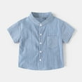 thumbnail image 2 of CYRBOKO Button-Up Shirts for Boys, Striped Cotton Short Sleeve Loose Summer Tops Blue Size 5-6 T, 2 of 9