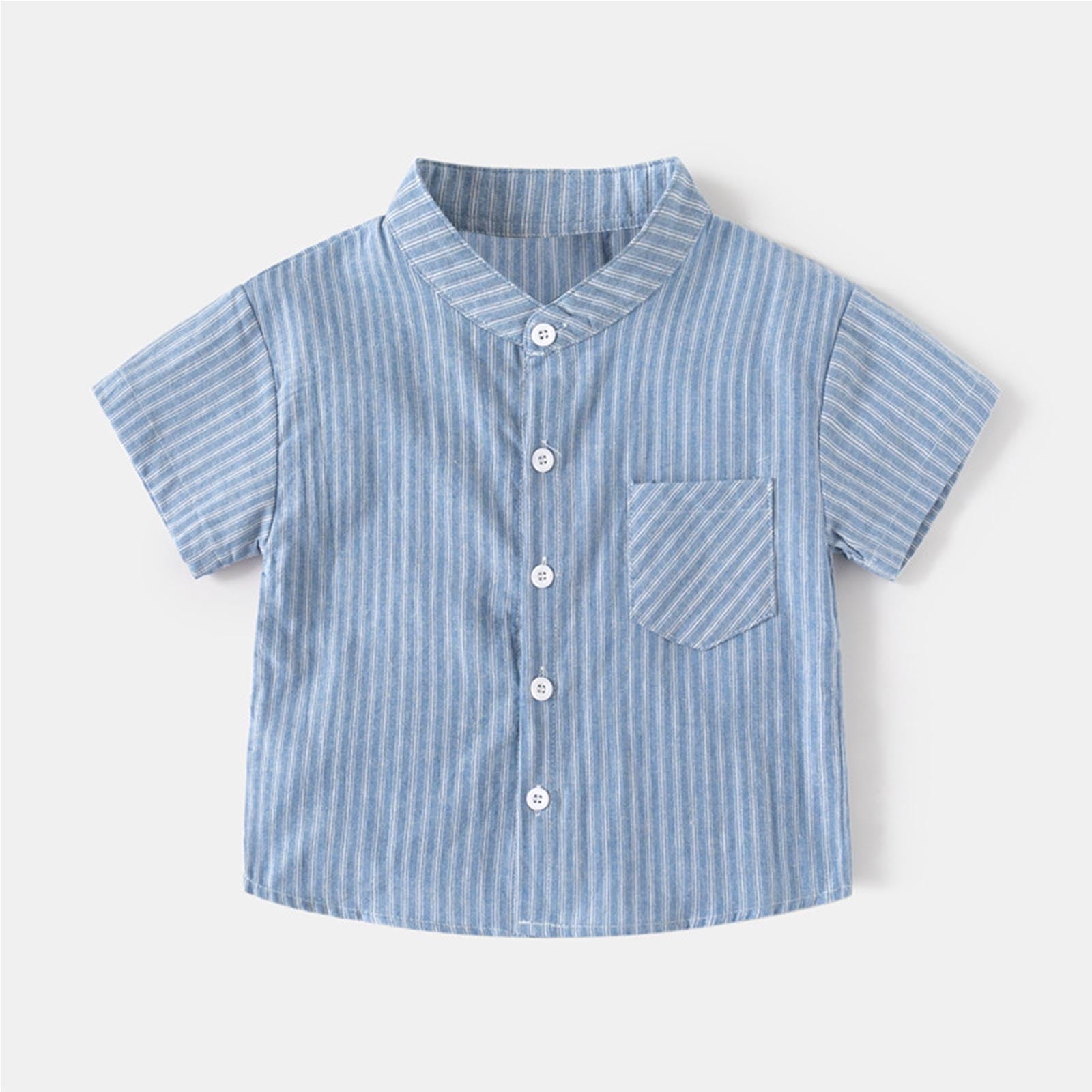 NAISIBABY Boys Button-Up Shirt Cotton Breathable Short Sleeve Plaid Graphic Casual Formal Dress Shirt Blue 2-3T