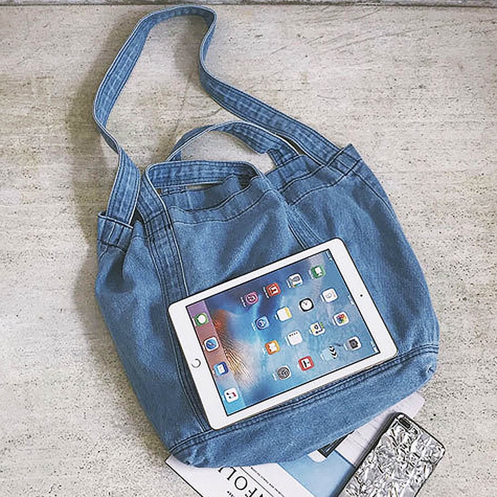 Xing Denim Fabric Handle Bag Retro Crossbody Bag Large