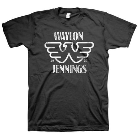 - Waylon Jennings- Distressed Logo Apparel T-Shirt - Black