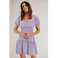 thumbnail image 5 of Womens Smocked Square Neck Boho Floral Short Sleeve Ruffle Beach Summer Mini Dress, 5 of 8