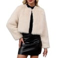 thumbnail image 2 of Gamivast Cropped Faux Fur Coat Women Open Front Crewneck Long Sleeve Warm Fleece Jackets Loose Casual One Button Outerwear Winter Fashion Thermal Clothes, 2 of 6