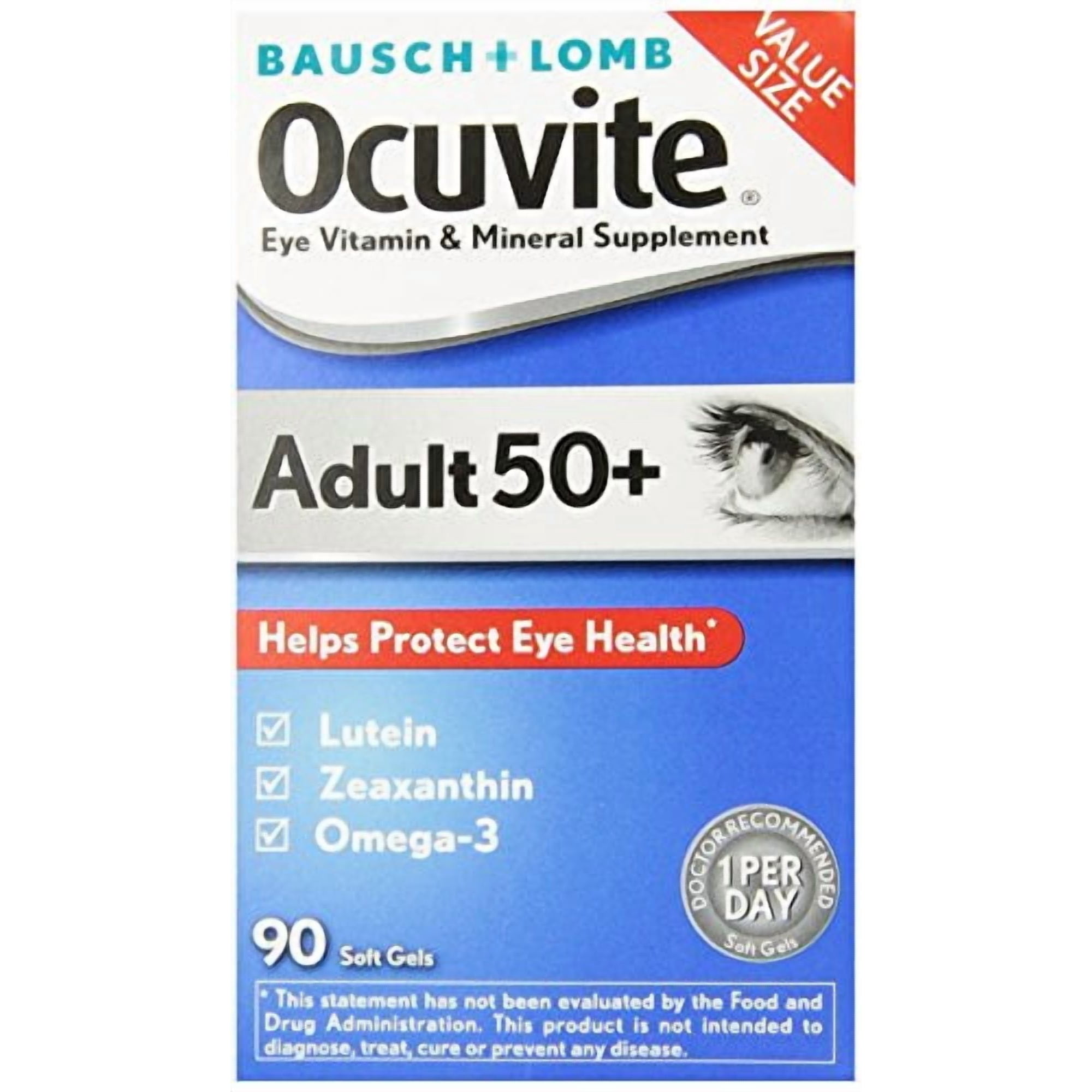 Bausch & Lomb Ocuvite Adult 50+ Vitamin & Mineral Supplement Soft Gels, 90 Each