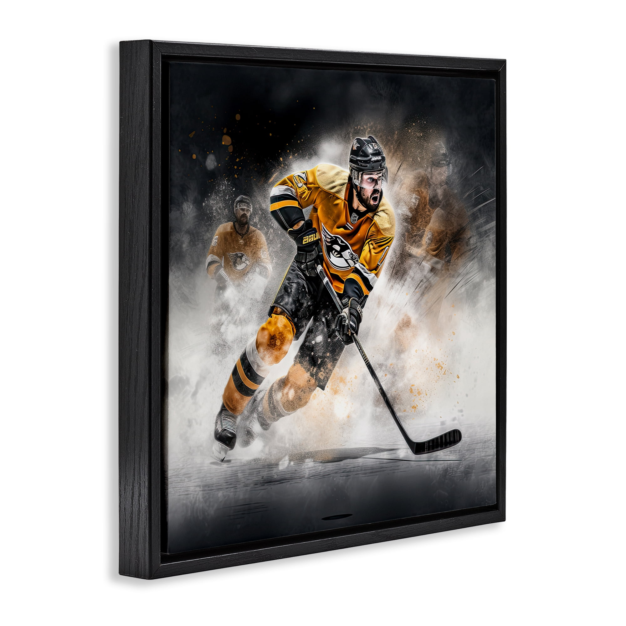 Stupell Industries Hockey Player Athlete People Painting Black Floater Framed Canvas Art Print Wall Art, 18 x 18