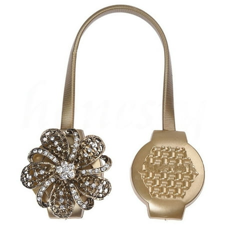 - Magnetic Crystal Flower Retractable Curtain Tie Backs Clips Holdbacks Drapery Bind Holder Colour:Bronze Size:33cm