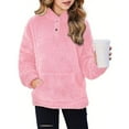 thumbnail image 2 of YunPes Girls Fleece Hoodies Bow Sherpa Fuzzy Pullover Sweatshirt Casual Kids Half Button Long Sleeve Winter Outwear Coat, 2 of 6