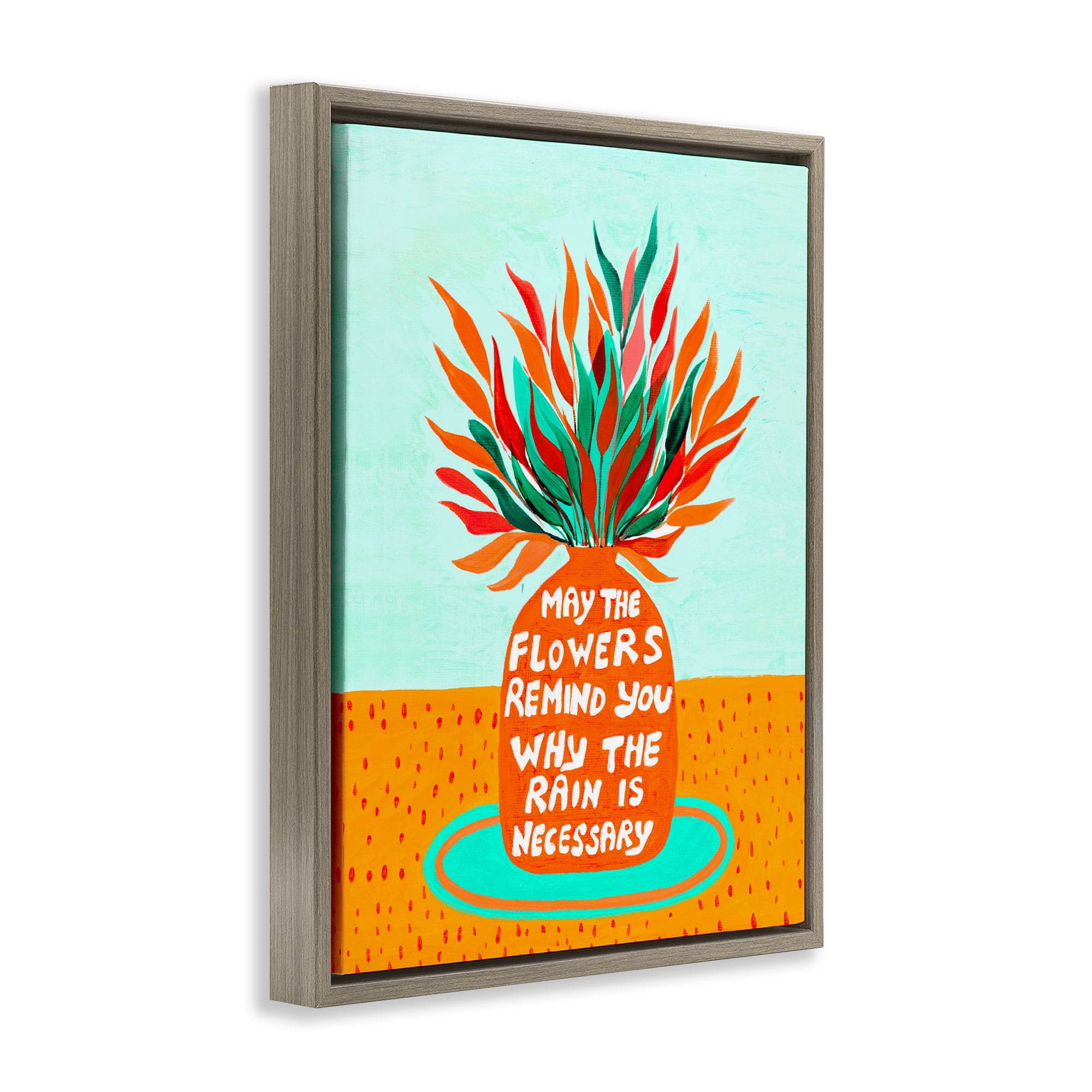 Flowers Remind Rain Is Necessary Brown Framed Floater Canvas Wall Art, design by Nabeela Rumi