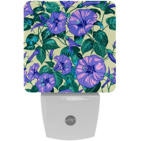 PhooArto Purple Morning Glory Blossoms Pattern Plug in LED Night Light Auto Sensor Dusk to Dawn Decorative Night for Bedroom Bathroom Kitchen Hallway Stairs Baby s Room Energy Saving