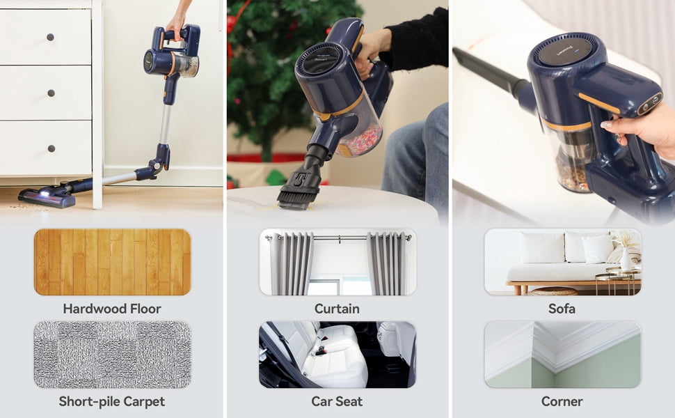 Homadio Cordless Vacuum Cleaner, 6 in 1 Lightweight Stick Vacuum, 2200mAh Quick-Charge, Noise Reduction for Home Pet Hair Carpet Hard Floor