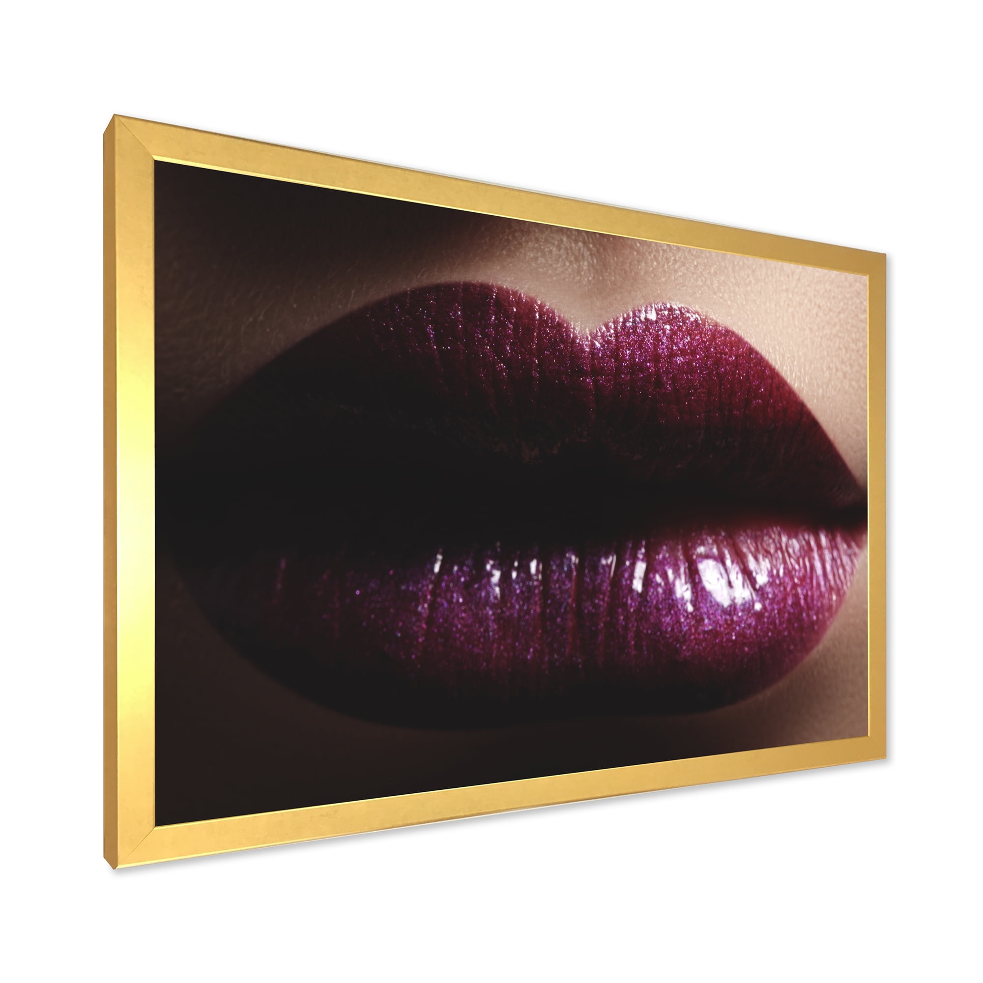 Designart 'Close-Up Of Woman Plump Lips With Glitter' Modern Framed Art Print