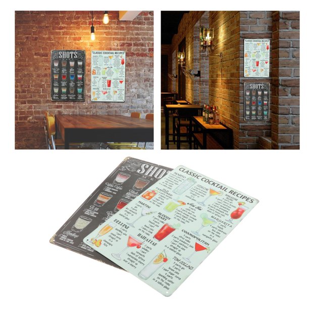 2x placa de cartel de estaño de Metal, cartel de cóctel para Club, cafetería, tienda, hogar, cocina, restaurante, decoración artística de pared, adorn Baoblaze Placa de signo de hojalata