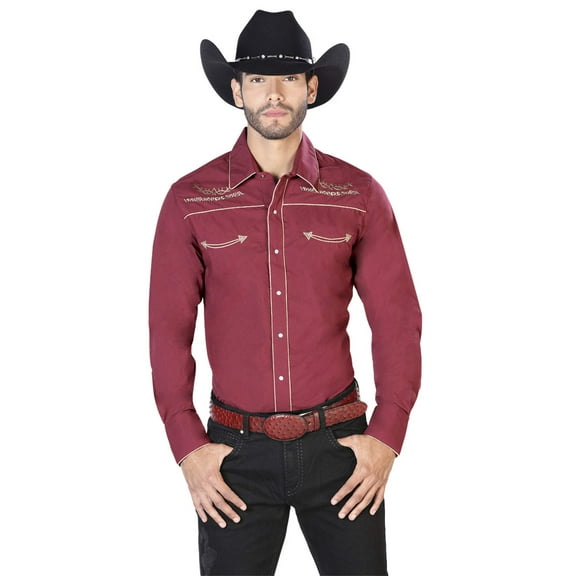 El General Embroidery Western Shirt Burgandy/Gold 42951