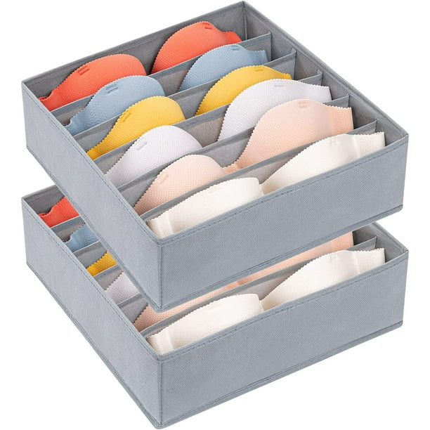 2 Pack Bra Drawer Organizers, 6 Cells Underwear Organizer for Closet Dress  Drawer Storage Bins with Divider Zip Foldable Cube Storage Cabinet Organizer  Fabric Box for Bra, Socks, Ties, Belts 