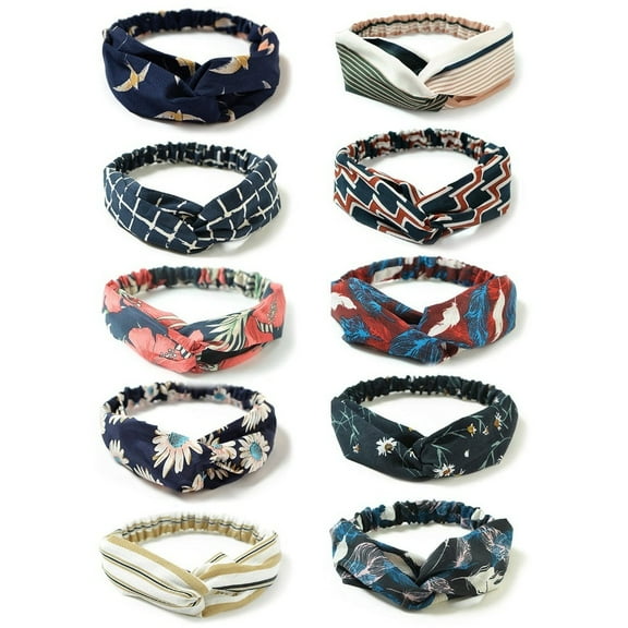 10 Pack Bohemian Headbands - Ultra-Soft Elastic Head Wraps, Wide Stretchy Fabric Hairbands for Women, No-Slip Comfort for Sports, Yoga & Daily Fashion Outfits