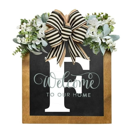 Personalized Wooden Last Name Wreath Sign Front Door Hanging Plaque for Home Decor Wedding Housewarming Gift Year Round Decoration A-Z Styles