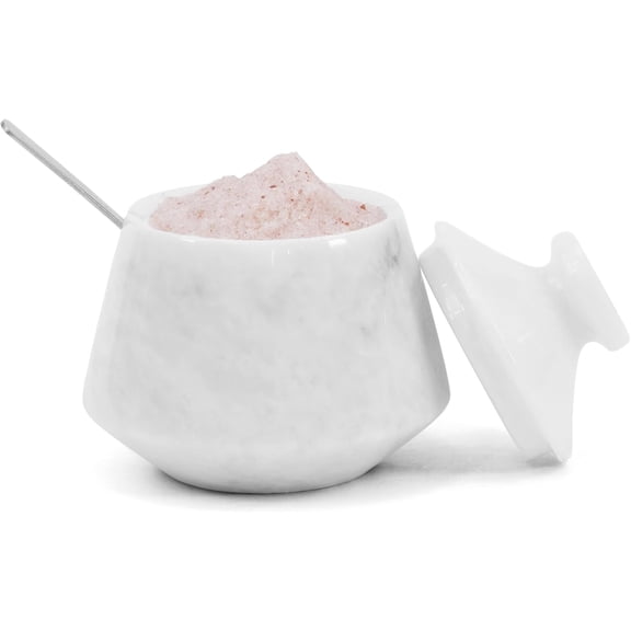 Elborse Marble Salt Cellar With Lid & Spoon White 3" inches Salt Box, Salt Bowl, Sugar Container for Kitchen Countertop, Salt & Spice Holder, Ideal For Gift