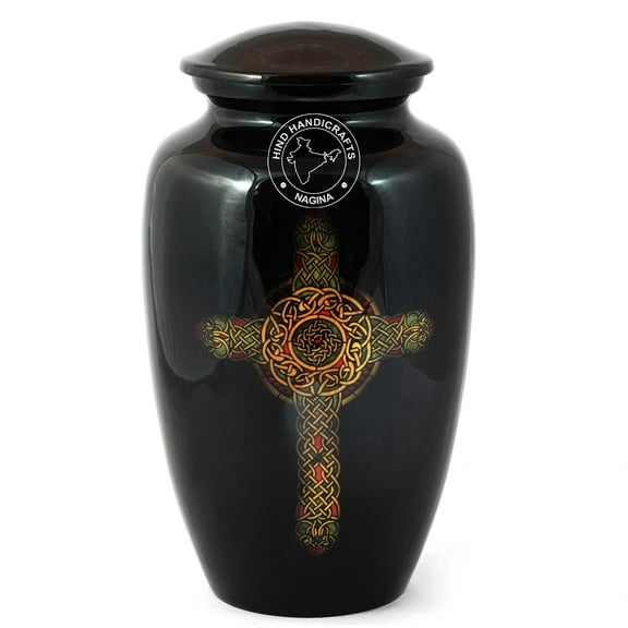 Aluminium Cremation Urn for Human Ashes - Adult Funeral Urn Handcrafted - Affordable Memorial Urn for Ashes - BAG INCLUDED (Celtic Cross, 200 Cubic Inches)