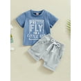 thumbnail image 3 of Toddler Baby Boy Clothes Set Letter Print 6M 12M 18M 24M 3Y Crewneck T-Shirt and Solid Color Shorts Set 2Pcs Summer Outfits, 3 of 10