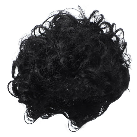 OUNONA Short Curly Synthetic Wig with Adjustable Straps, Natural Black, Comfortable and Lightweight Fit for Daily Wear