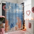 thumbnail image 3 of Ocean Corals Shower Curtains for Bathroom, Summer Beach Coral Sea Stars Blue Stripes Washable Fabric Shower Curtain with Hooks Waterproof Bathroom Decor Sets, 72 x 78 Inches, 3 of 9