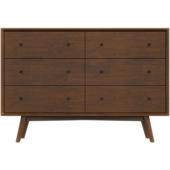Allora Mid-Century Modern 6-Drawer Dresser Solid Wood in Brown