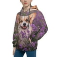 thumbnail image 2 of Kll Unisex Kids Boys Girls Hooded Pocket Pullover Hoodies-Dog In Lavender Flowers, 2 of 9