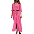 thumbnail image 2 of Pntutb Robe Formelle pour Femmes Mode Été Décontractée Robe Unie Col en V Manches Longues Robe Ample, 2 of 5