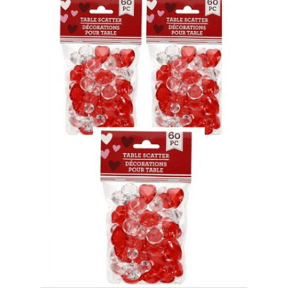 Valentine's Day Table Scatter Hearts Confetti, Red and Clear, 180 Pieces