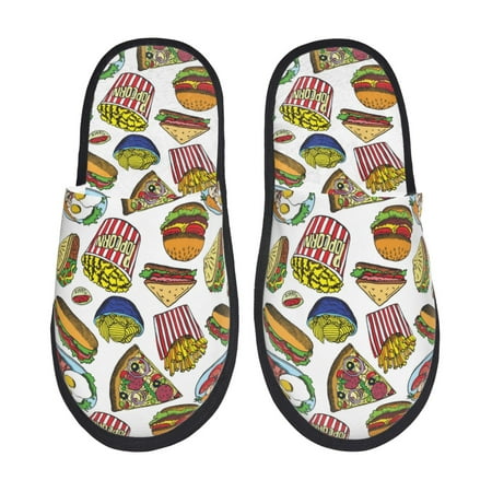 Balery Hot Dog With One Sausage Slient Indoor Furry Fleece Comfort House Shoes Soft Non-Slip Home Shoes Cotton slippers House Slippers-- Large