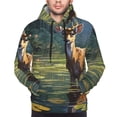 thumbnail image 4 of KLL Peaceful Deer Lily Pond Print Mens Hoodie Long Sleeve Casual Pullover Hooded Sweatshirt Fashion Drawstring Hoodies with Pocket-4X-Large, 4 of 6