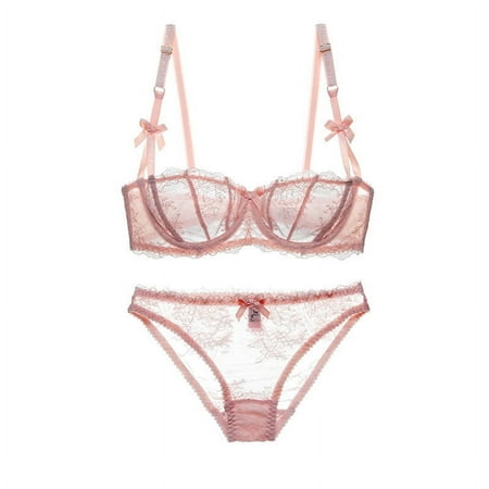 HHH French Sexy 1/2 Cups Push up Large Boob Size Concealing Bra Suit Lace Transparent Half Cup Bra