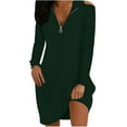 thumbnail image 2 of CALAFEBILA Women Dresses Long Sleeve Solid Color Mini Sweatshirt Dress Tunic Pockets Zipper Neck Short Dresses for Women 2025, 2 of 6