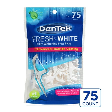 DenTek Fresh & White Floss Picks, Silky Whitening, 75 Count