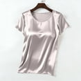 thumbnail image 2 of Kaemgyyd Silk Satin Tops for Women Summer Short Sleeve Pajama Tees Soft Comfy Crew Neck Sleep T-Shirts with Built-In Bra, 2 of 5
