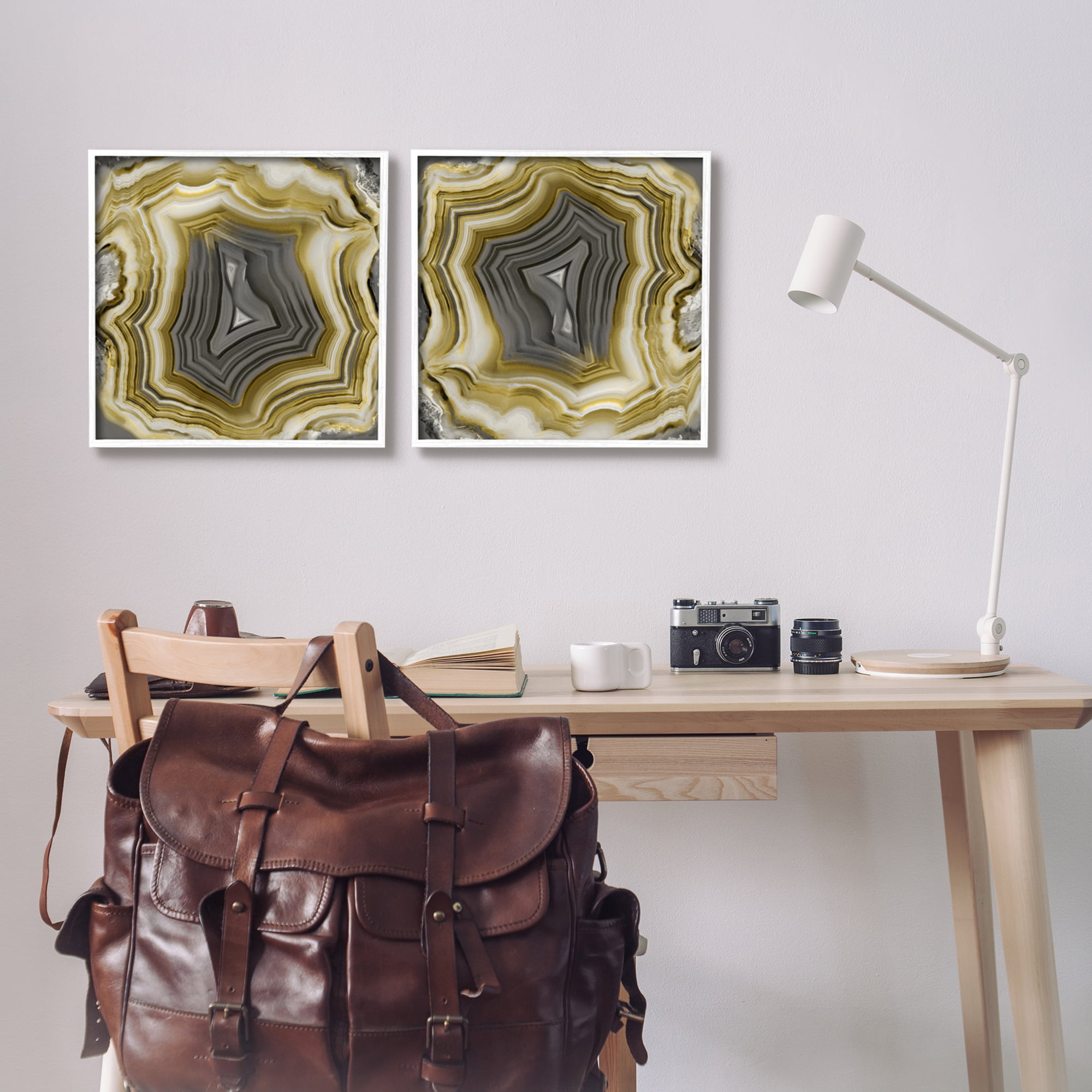 Stupell Abstract Gold & Grey Agate Nature Abstract Photography White Framed Art Print Wall Art, Set of 2