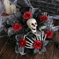 thumbnail image 2 of Smile Skull Halloween Wreath for Front Door  Black Wreath with and Rose Ornament Garland Spooky Elegant Decoration for Door, Porch, Window, Indoor and Outdoor Decor, 2 of 9