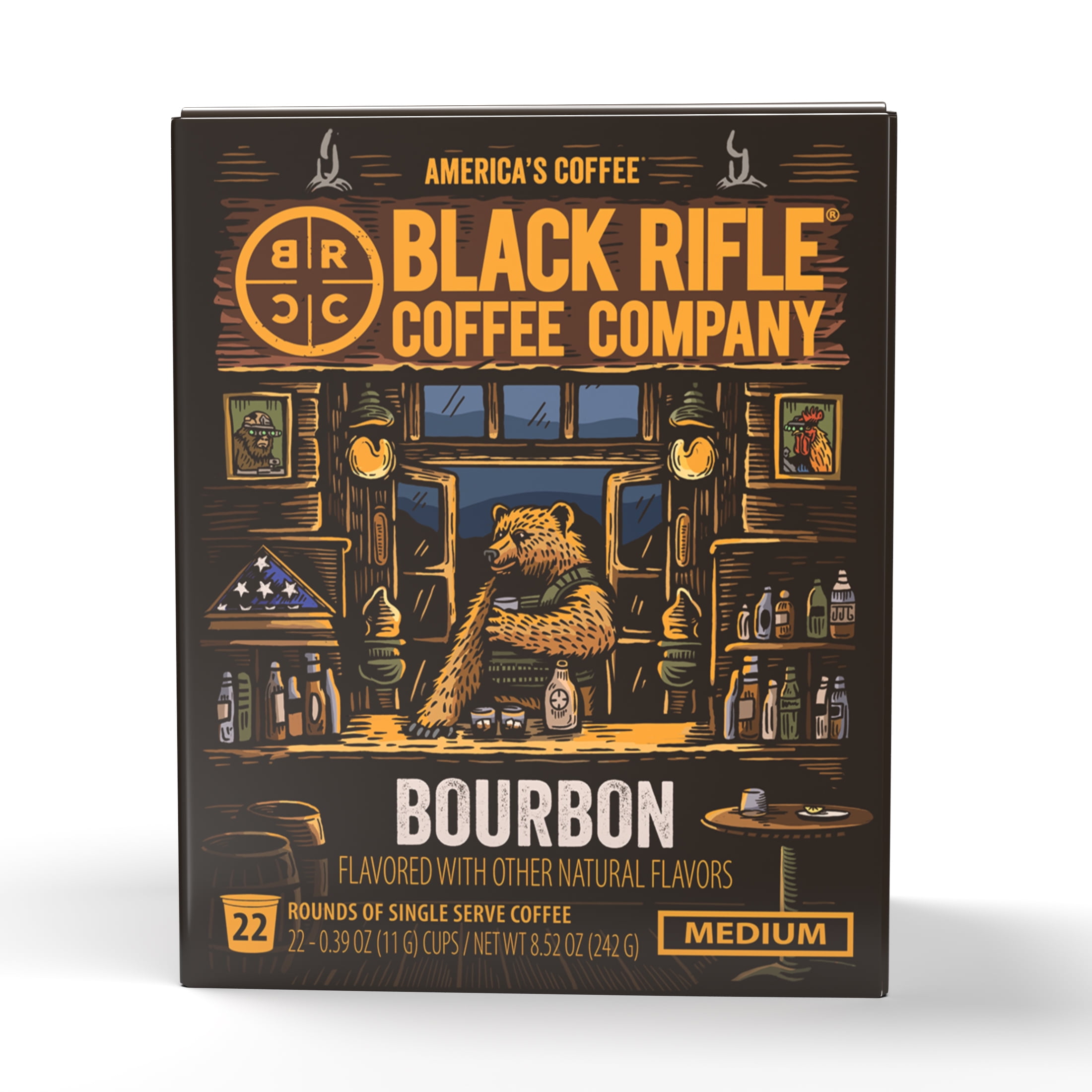 (4 pack) Black Rifle Coffee Bourbon K-Cup Pods, Medium Roast, 22 Ct