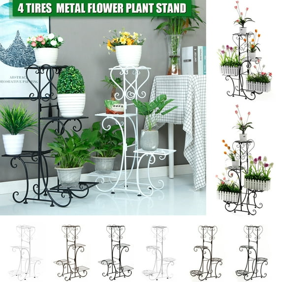 Vintage Metal Flower Pot Holder Stable Plant Stand Rack Display Garden Decor Shelf for Balcony Patio Yard Outdoor Indoor