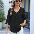 thumbnail image 4 of Womens Dressy Casual Blouses 3/4 Sleeve V Neck Ruffle Tops Black XXL, 4 of 5