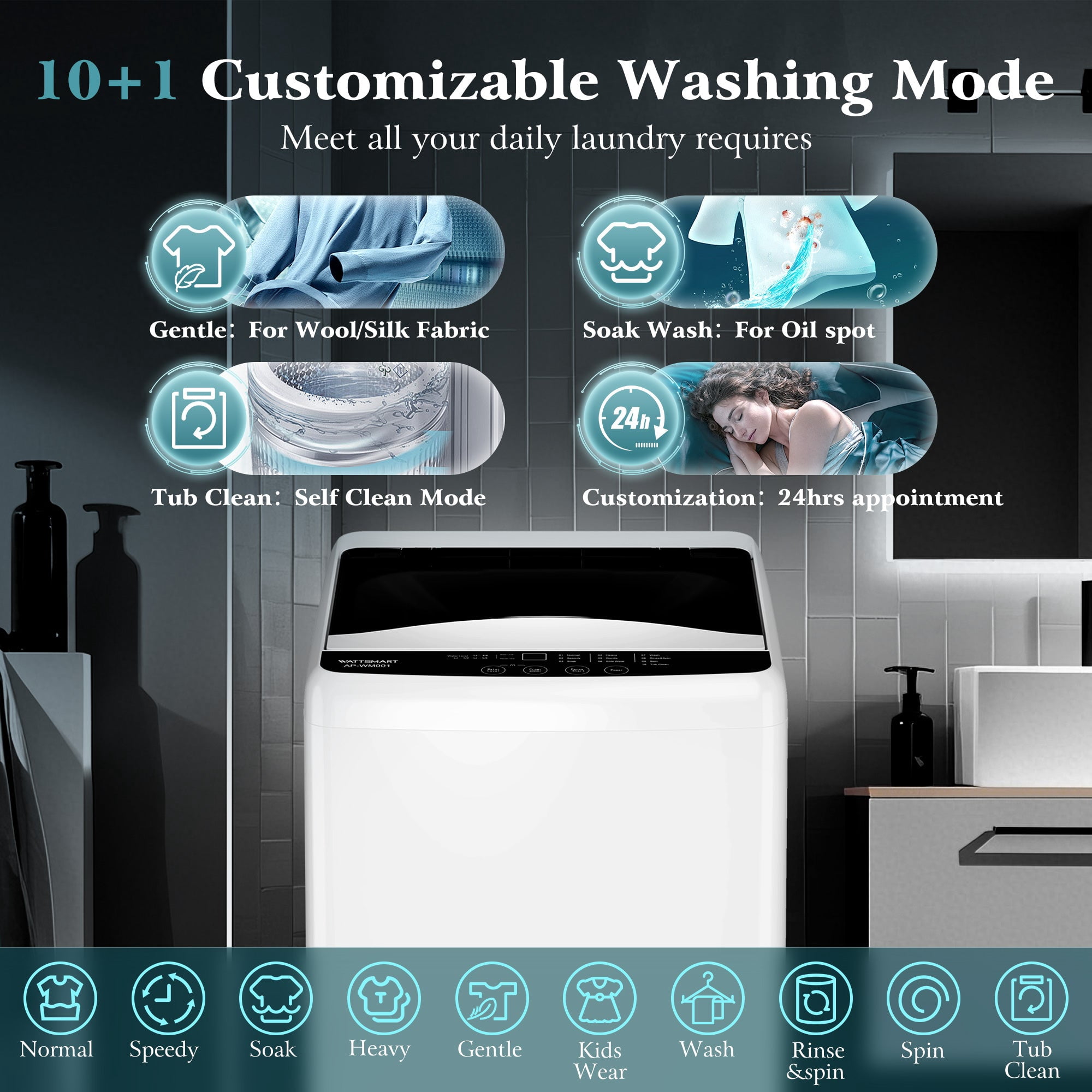 SUMMIT LIVING Compact Washing Machine, LED Display 10 Wash Programs 6 Water Levels 3 Water Temperatures, 1 Cu.ft Top-Load Compact Washer Machine for Apartment, Dorm
